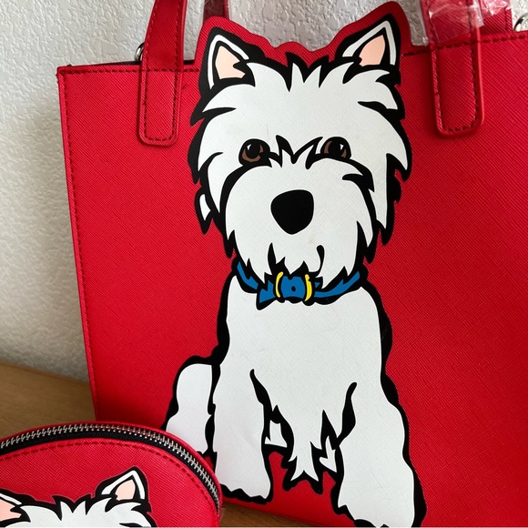 Marc Tetro Westie Highland Terrier Red Tote Crossbody Bag and Coin Purse - Picture 2 of 8
